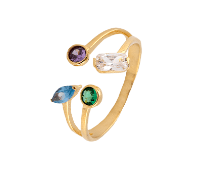 Anillo Oro 18K 4 Piedras Color Multicolor