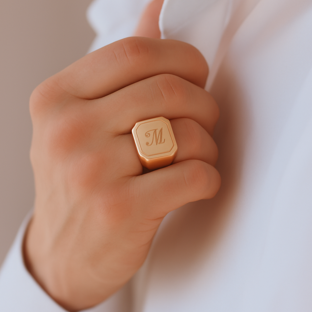 anillo personalizado con una M